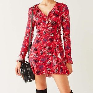 UO Long Sleeve Ruffle Wrap Dress